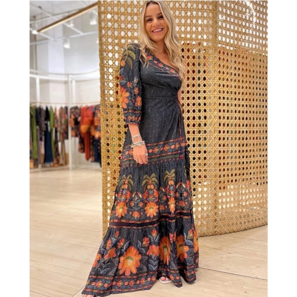 Farm Rio lurex one shoulder flower dress